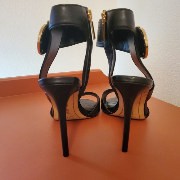 Karl Lagerfeld Paris Black Leather Peep Toe Heel - Picture 9 of 9